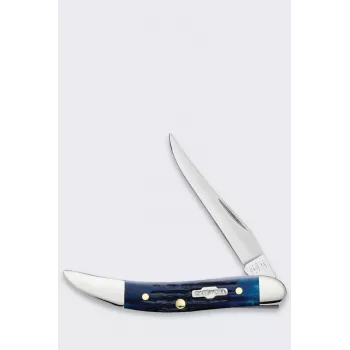 Knife Case Rogers Mini Trapper SS Blue Bone salokāms kabatas nazis 2 asmeņi nerūsējošais tērauds rievots zilas krāsas kaula rokturis Slipjoint 89mm aizvērts