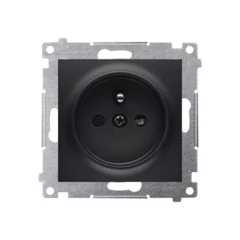 KONTAK-SIMON Simon 54 Black Matt Socket Module, 1x Type F, Child-Protected Shutters, Screw Terminals 16A 250V