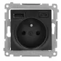 KONTAK-SIMON SIMON 54 modulis, matēti melns – 1x Schuko kontaktligzda 16A 250V + 2x USB (Type A & C) 2.1A, skrūvju spailes