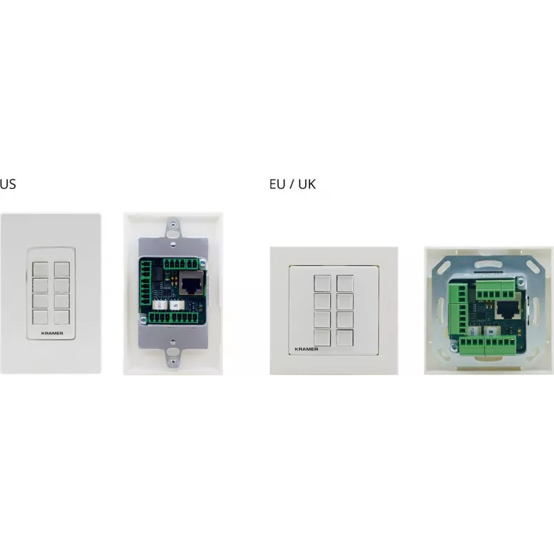 Kramer Electronics RC-208 Vadu vadības panelis ar 8 programmējamām pogām, RS-232/RS-485/Ethernet, balts