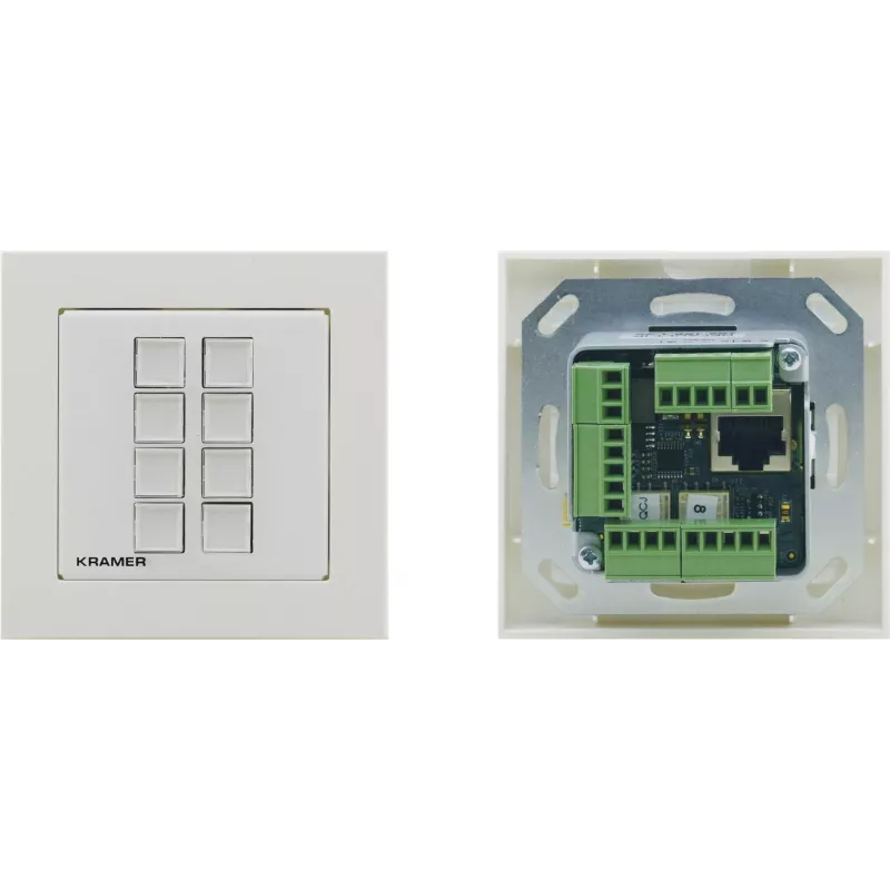 Kramer Electronics RC-208 Vadu vadības panelis ar 8 programmējamām pogām, RS-232/RS-485/Ethernet, balts
