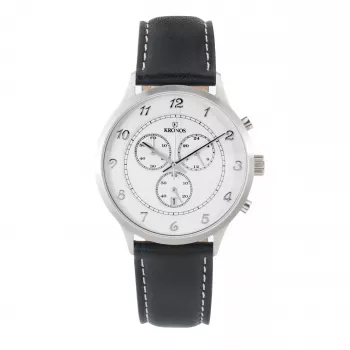 KRONOS Vīriešu kvarca analogais pulkstenis 40mm nerūsējošā tērauda korpuss melna ādas siksniņa 783.35.19