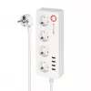 Kruger&Matz Connect P6 viedais pagarinātājs ar 4 Schuko kontaktligzdām un 4 USB portiem, Tuya Wi-Fi, balts