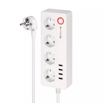 Kruger&Matz Connect P6 viedais pagarinātājs ar 4 Schuko kontaktligzdām un 4 USB portiem, Tuya Wi-Fi, balts