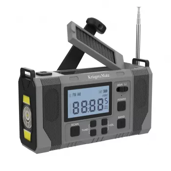 Kruger & Matz KM0838 Saules enerģijas avārijas radio ar 10000mAh barošanas banku, LED lukturīti, dinamisko rokturi, AM/FM/NOAA, SOS trauksmi