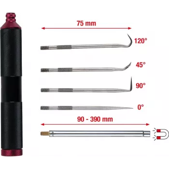 KS TOOLS 6 daļu magnētisko un āķu instrumentu komplekts, elastīgi un stingri magnēti, 4 āķu profili, ergonomiski rokturi 550.1080