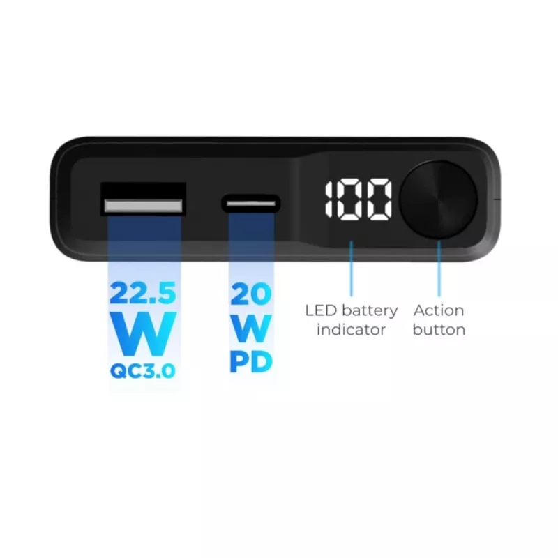 KSIX Magnetic Powerbank 10000 mAh 22.5W, Melns