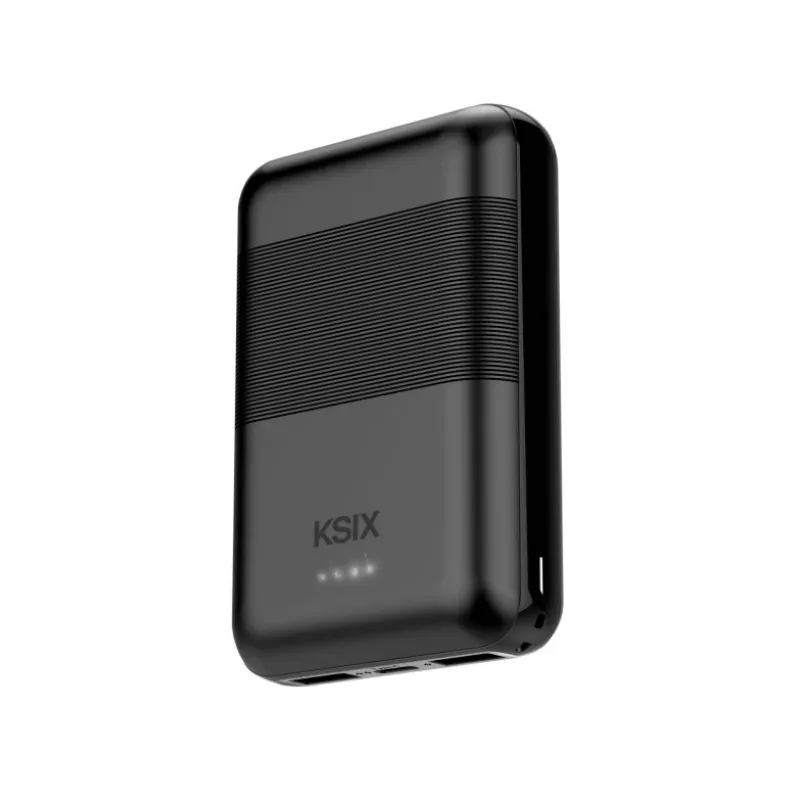 KSIX Powerbank Mini 10000mAh 10W ar kabeli USB-A USB-C Melns