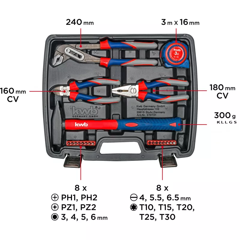 KWB 370733 42-daļīgs DIY instrumentu komplekts koferī (29x34x7 cm)