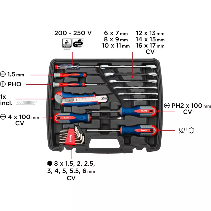 KWB 370733 42-daļīgs DIY instrumentu komplekts koferī (29x34x7 cm)