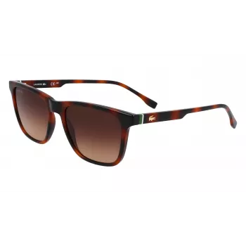 Lacoste L6041S-214 Vīriešu taisnstūra saulesbrilles Havana acetāta rāmis Brūnas polikarbonāta lēcas 54mm