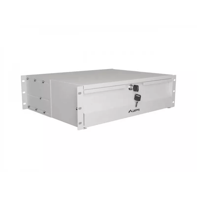 LANBERG 19-inch 3U Sliding Rack Shelf 360mm Depth Grey, 90kg Load Capacity, 4-Point Mounting