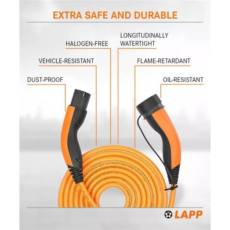 LAPP MOBILITY HELIX® Type 2 uzlādes kabelis, līdz 7,4 kW, 5 m, oranžs (61797)