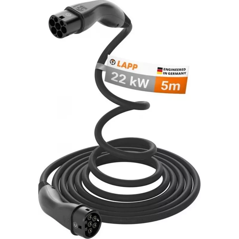 LAPP MOBILITY HELIX® Type 2 EV uzlādes kabelis, 22 kW, 5 m, melns 61795