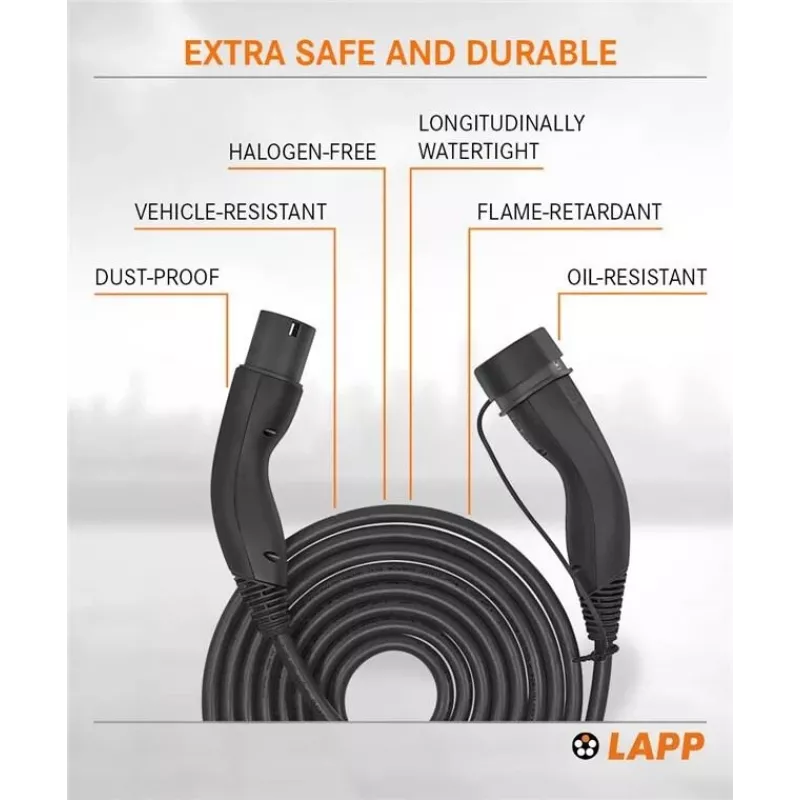 LAPP MOBILITY HELIX® Type 2 EV uzlādes kabelis, 22 kW, 5 m, melns 61795