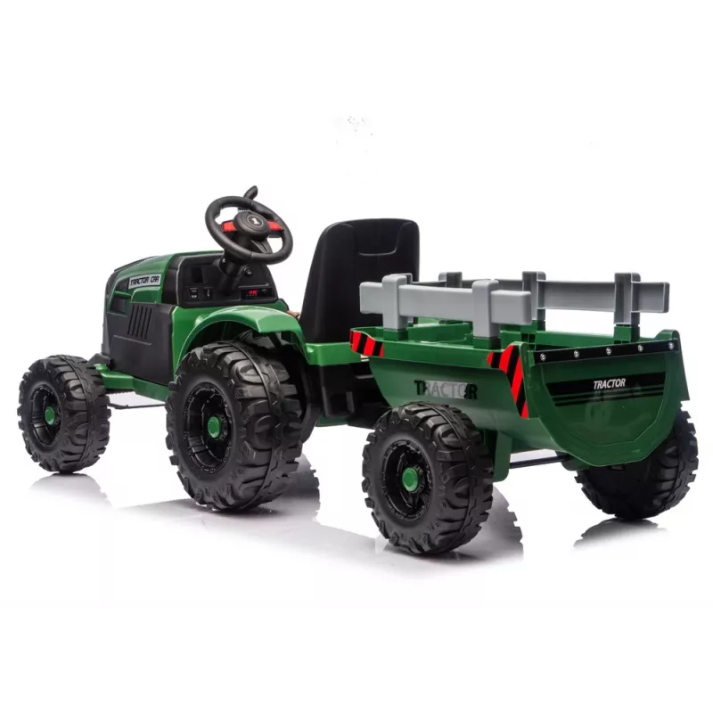 LEAN CARS 24V ar akumulatoru darbināms traktors ar piekabi tumši zaļš - CH9959B