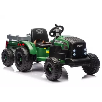 LEAN CARS 24V ar akumulatoru darbināms traktors ar piekabi tumši zaļš - CH9959B