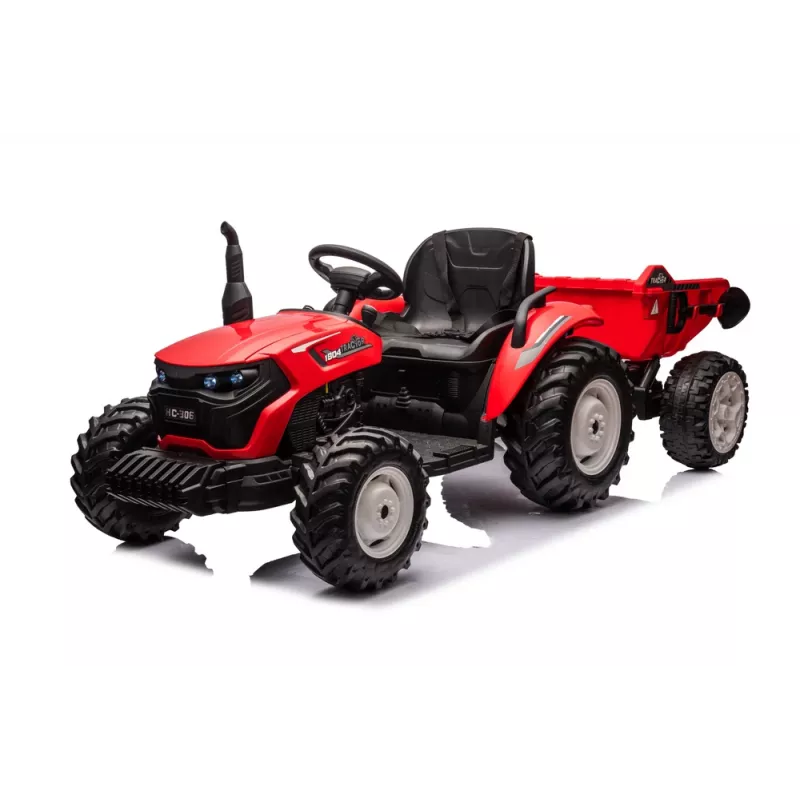 LEAN CARS 24V ar akumulatoru darbināms traktors HC-306 sarkans ar piekabi