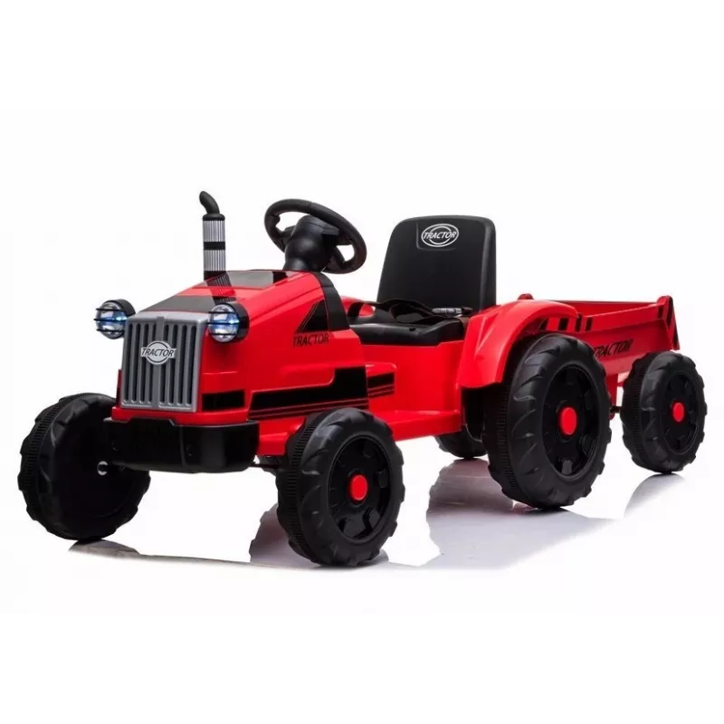 LEAN CARS Elektriskais braucamais traktors CH9959 Sarkans ar piekabi, LED gaismām, tālvadību un radio