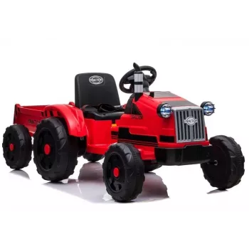 LEAN CARS Elektriskais braucamais traktors CH9959 Sarkans ar piekabi, LED gaismām, tālvadību un radio