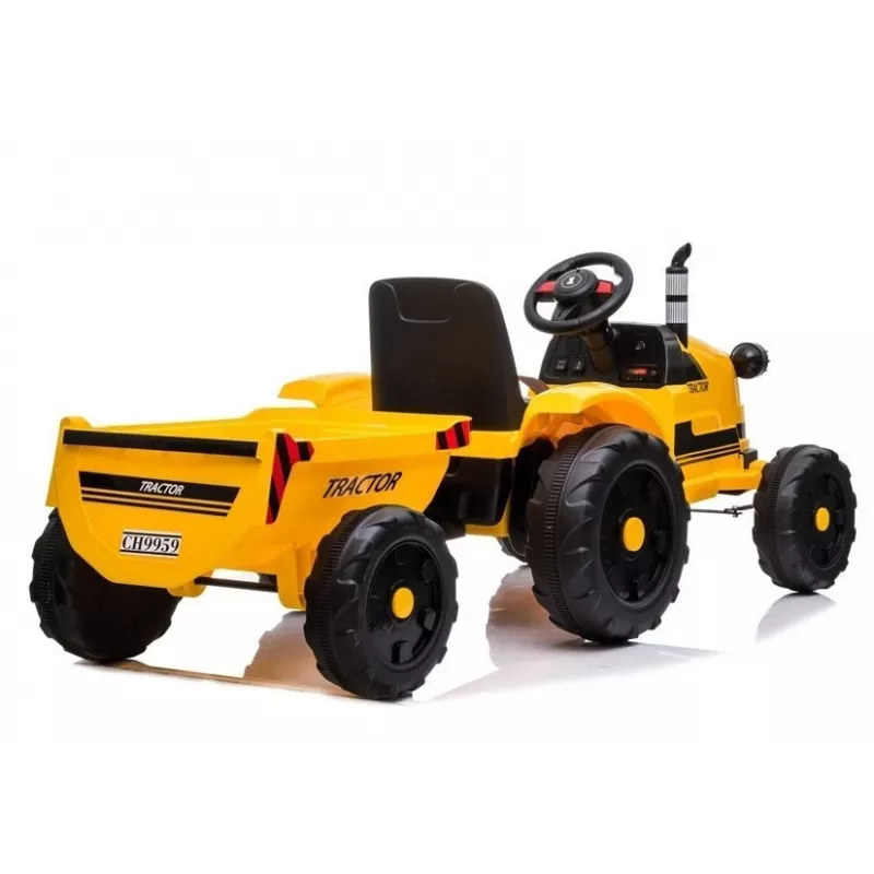 LEAN CARS Elektriskais braucamais traktors ar piekabi CH9959 LED gaismas radio dzeltens