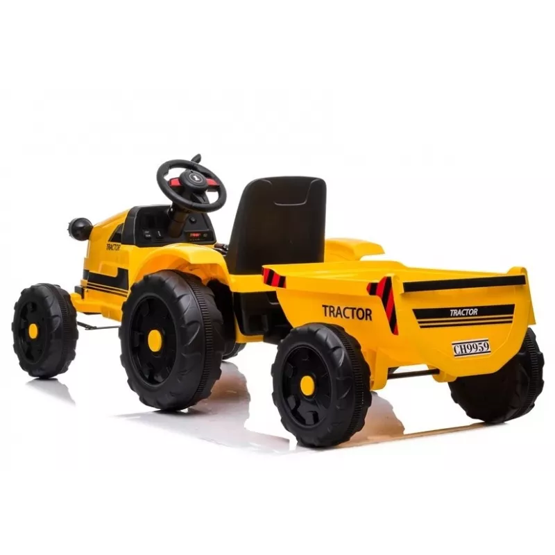 LEAN CARS Elektriskais braucamais traktors ar piekabi CH9959 LED gaismas radio dzeltens