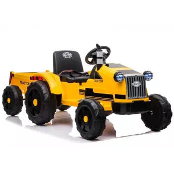 LEAN CARS Elektriskais braucamais traktors ar piekabi CH9959 LED gaismas radio dzeltens
