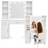 LEAN Cosmetic Dressing Table with LED Mirror, Drawers and Cabinet, White, 141x114x39 cm