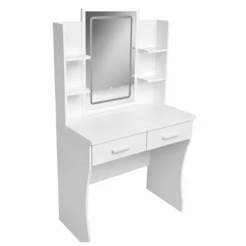LEAN Cosmetic Dressing Table with LED Mirror, Shelves, Drawers, White 140x80x40 cm