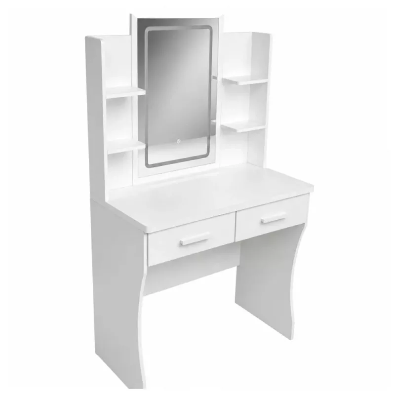 LEAN Cosmetic Dressing Table with LED Mirror, Shelves, Drawers, White 140x80x40 cm