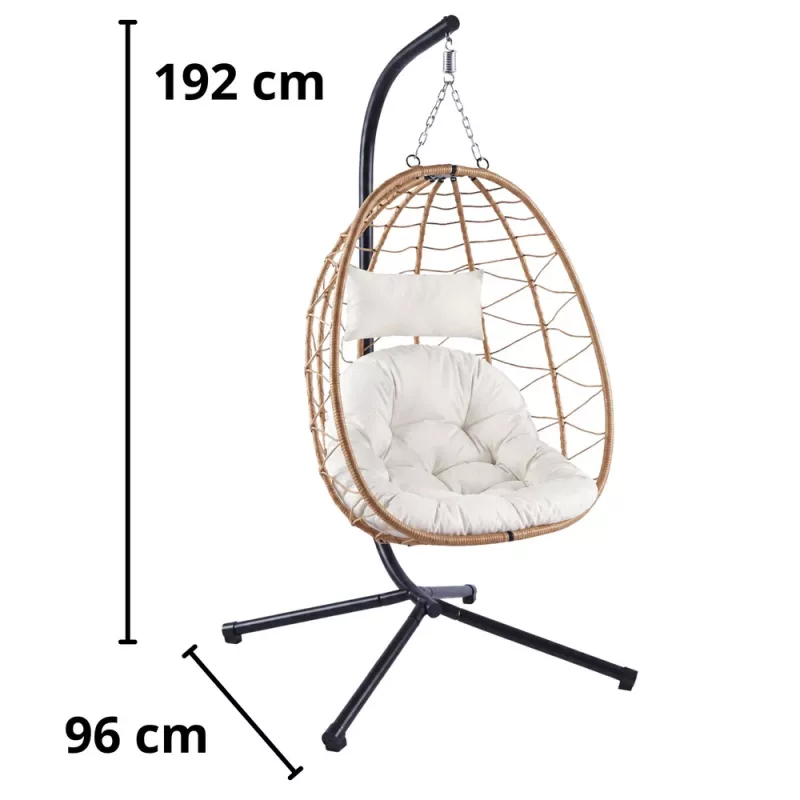 LEAN Hanging Rocking Chair Garden Cocoon Cushions Swing Brown Frame
