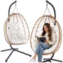 LEAN Hanging Rocking Chair Garden Cocoon Cushions Swing Brown Frame