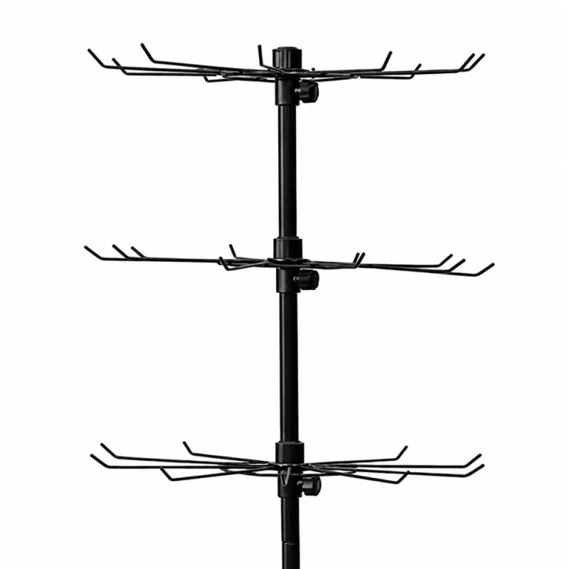 LEAN Rotējošais vitrīnas statīvs 5 līmeņi uz riteņiem melns 40x150cm, 360° griešanās, pulverkrāsots tērauds