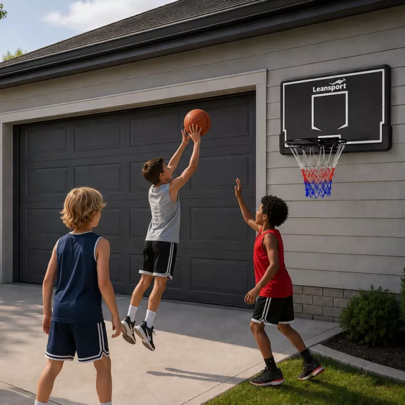 LEAN SPORT 30566 Basketbola grozs un aizmugures dēlis - 90cm polikarbonāta dēlis, sienas stiprinājums, melns/sarkans