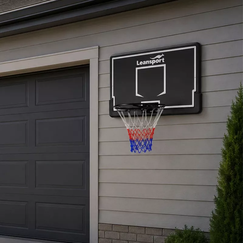 LEAN SPORT 30566 Basketbola grozs un aizmugures dēlis - 90cm polikarbonāta dēlis, sienas stiprinājums, melns/sarkans