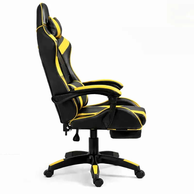 LEAN Šūpojošs biroja un spēļu krēsls ar kāju balstu un spilveniem, melns un dzeltens