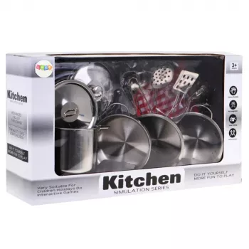 LEAN TOYS 15 daļu rotaļu virtuves trauku komplekts bērniem no 3 gadu vecuma | Katli, pannas, trauki, šķīvji, krūzes, griešanas dēlis un rotaļu ēdiens | Daudzkrāsains ABS plastmasa | Lomu spēles gatavošanas rotaļlieta