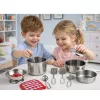 LEAN TOYS 15 daļu rotaļu virtuves trauku komplekts bērniem no 3 gadu vecuma | Katli, pannas, trauki, šķīvji, krūzes, griešanas dēlis un rotaļu ēdiens | Daudzkrāsains ABS plastmasa | Lomu spēles gatavošanas rotaļlieta