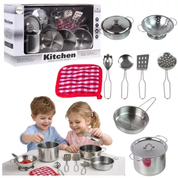 LEAN TOYS 15 daļu rotaļu virtuves trauku komplekts bērniem no 3 gadu vecuma | Katli, pannas, trauki, šķīvji, krūzes, griešanas dēlis un rotaļu ēdiens | Daudzkrāsains ABS plastmasa | Lomu spēles gatavošanas rotaļlieta