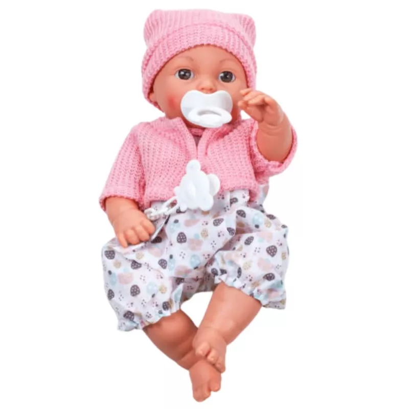 LEAN TOYS 24440 lelle ar cepuri, džemperi un knupīti, skaņas efekti (35 cm)