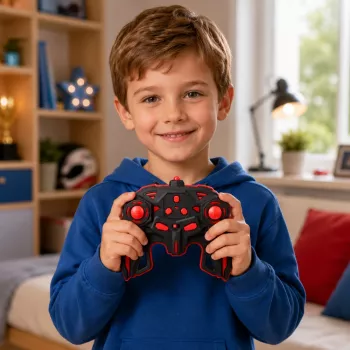LEAN TOYS 29711 RC triku mašīna 1:10 4WD ar 360° rotāciju, LED gaismām un dūmu efektu (melna/sarkana)