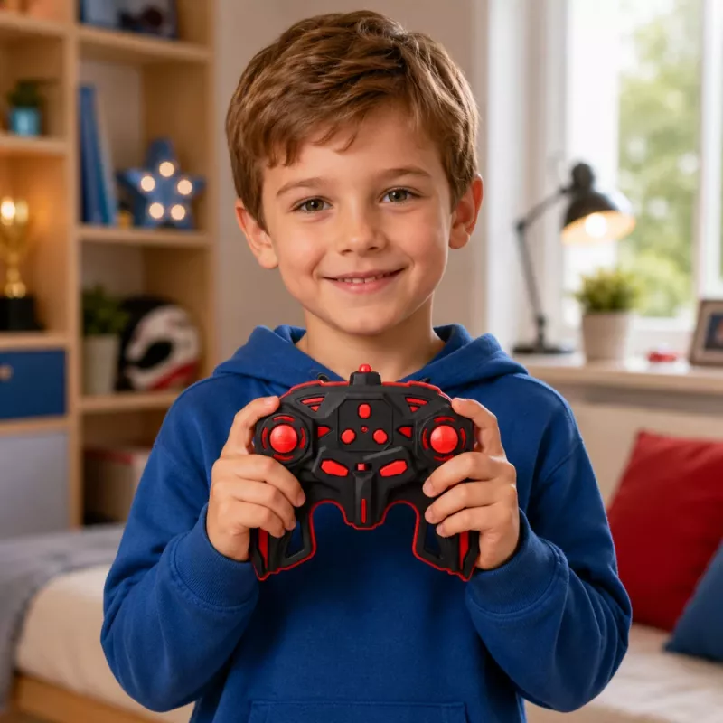 LEAN TOYS 29711 RC triku mašīna 1:10 4WD ar 360° rotāciju, LED gaismām un dūmu efektu (melna/sarkana)