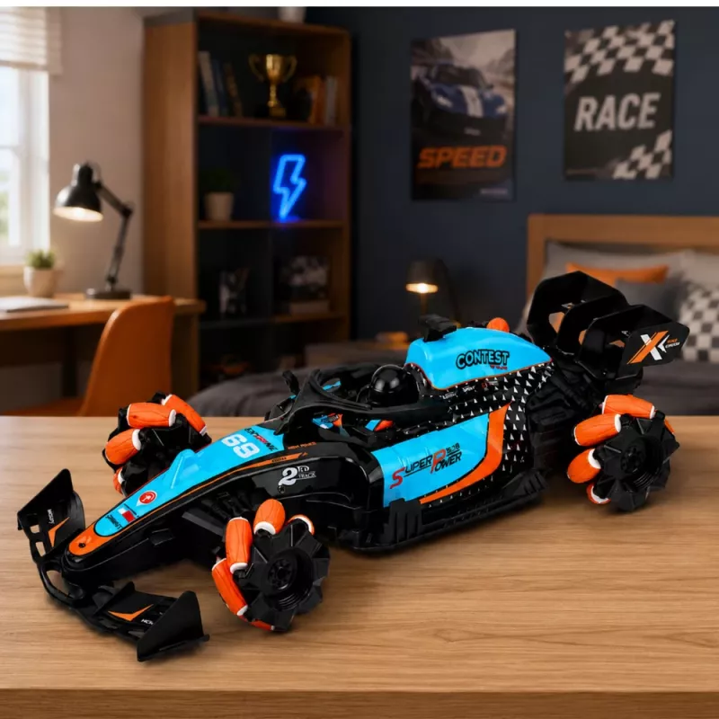 LEAN TOYS 29711 RC triku mašīna 1:10 4WD ar 360° rotāciju, LED gaismām un dūmu efektu (melna/sarkana)