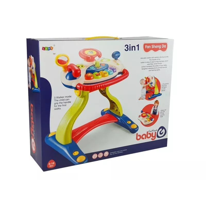 LEAN TOYS 3-in-1 Interactive Baby Stroller Baby Steering Wheel Sound Melodies Animals