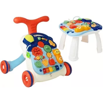 LEAN TOYS 7589 interaktīvs stumjamais staigulītis ar galdu, 2-in-1 mazuļu aktivitāšu staigulītis ar gaismām, skaņām un izglītojošu paneli