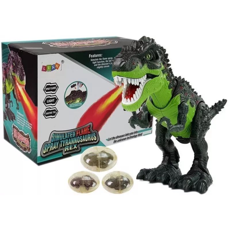 LEAN TOYS 7740 Battery-Powered Interactive T-Rex Dinosaur with Egg Laying, Steam Mist, Sound & Light Effects - Green