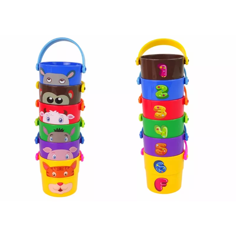 LEAN TOYS Krāsainu spaiņu komplekts ar dzīvniekiem - piramīda