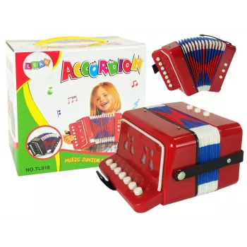 LEAN TOYS Akordeons mazajiem mūziķiem – sarkans, 7 augšējie taustiņi, diatons, vecumam no 3 gadiem