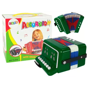 LEAN TOYS Akordeona instruments jaunajam mūziķim zaļš – 12 pogu akustiskais rotaļu akordeons ar regulējamu plecu siksnu, vecumam no 3 gadiem