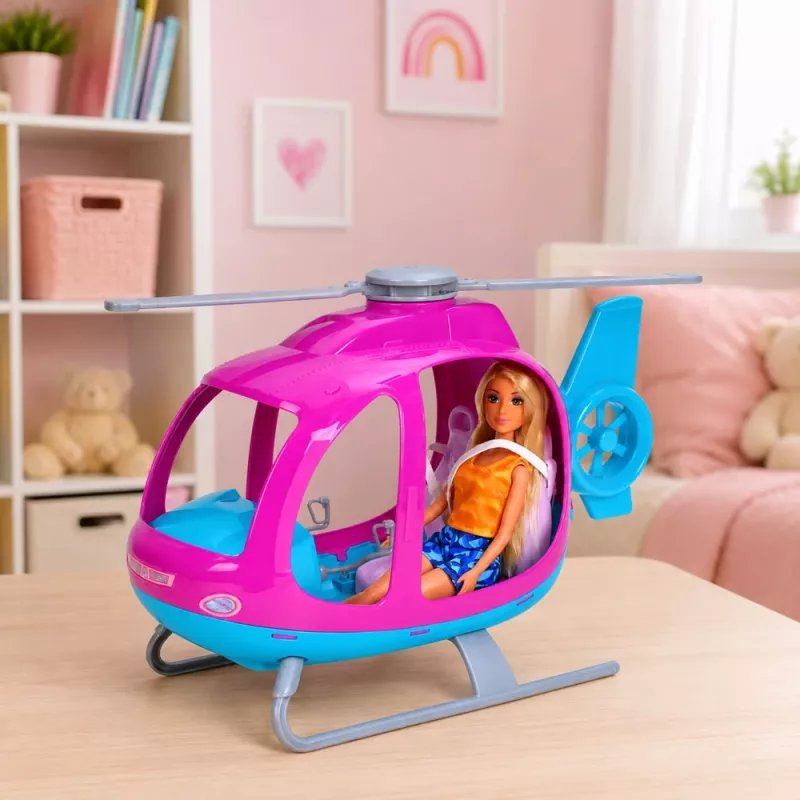LEAN TOYS Anlily Leļļu komplekts ar lielu helikopteri, kustīgiem propelleriem un modes lelli – purpura